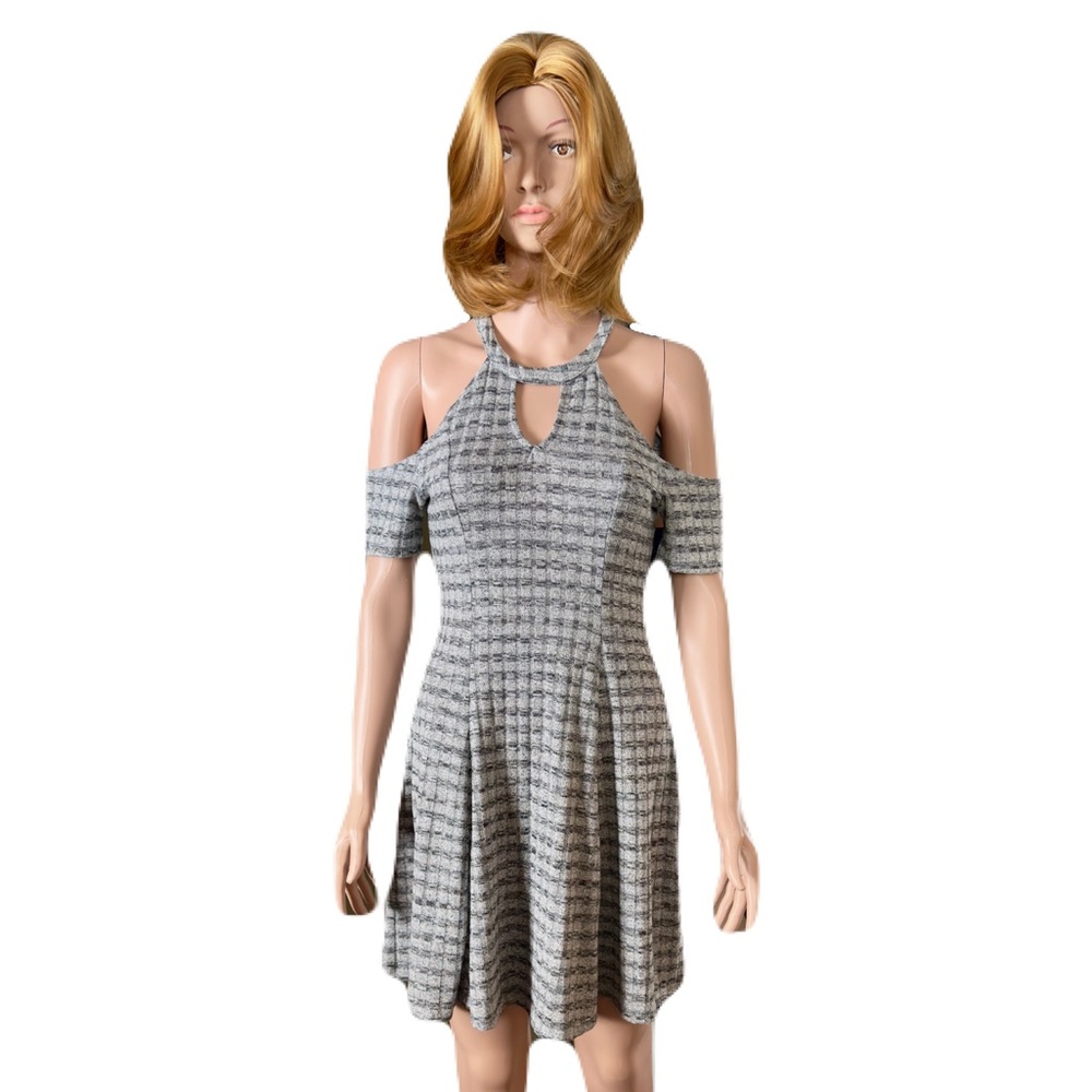 Material Girl Stylish Heather Gray and White Cold Shoulder Dress